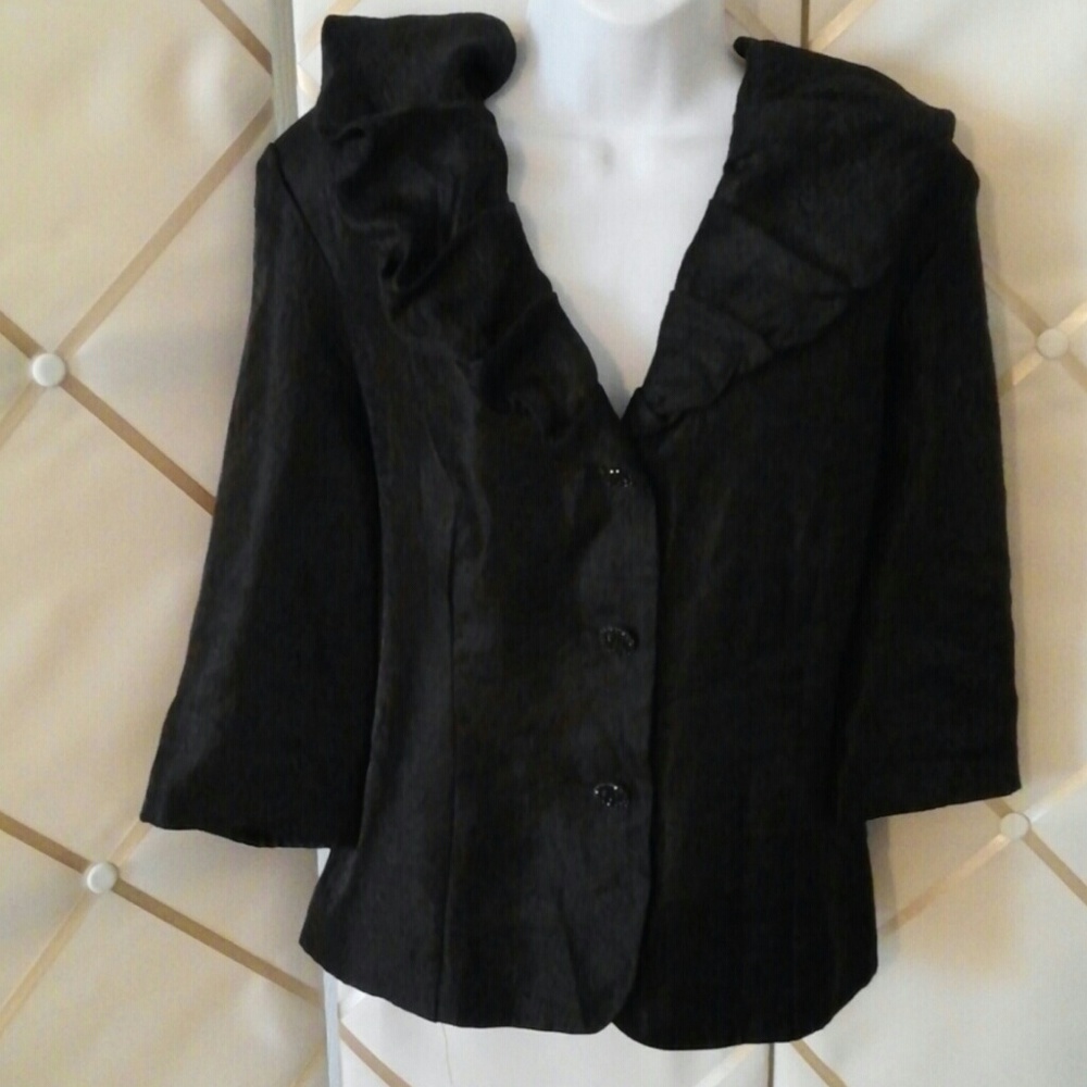 Black ruffled neck jacket